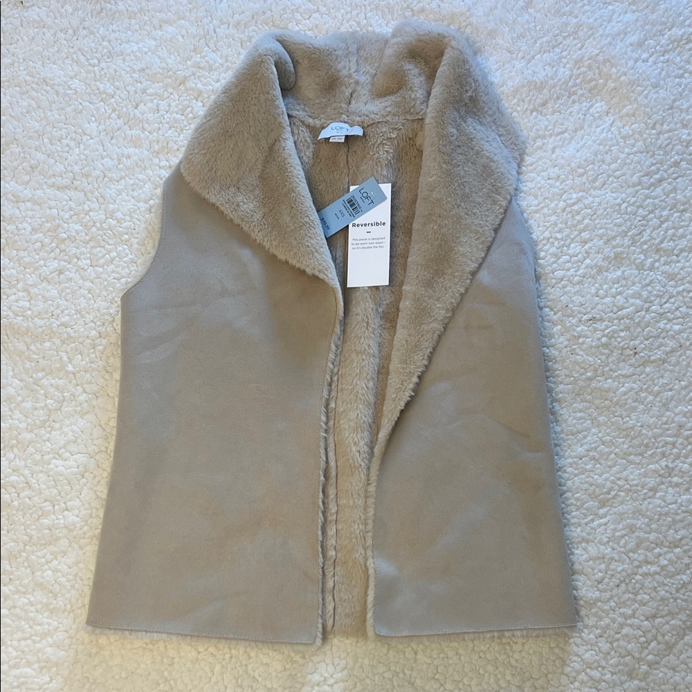 NWT Loft Beige Shearling Vest (XXSP)